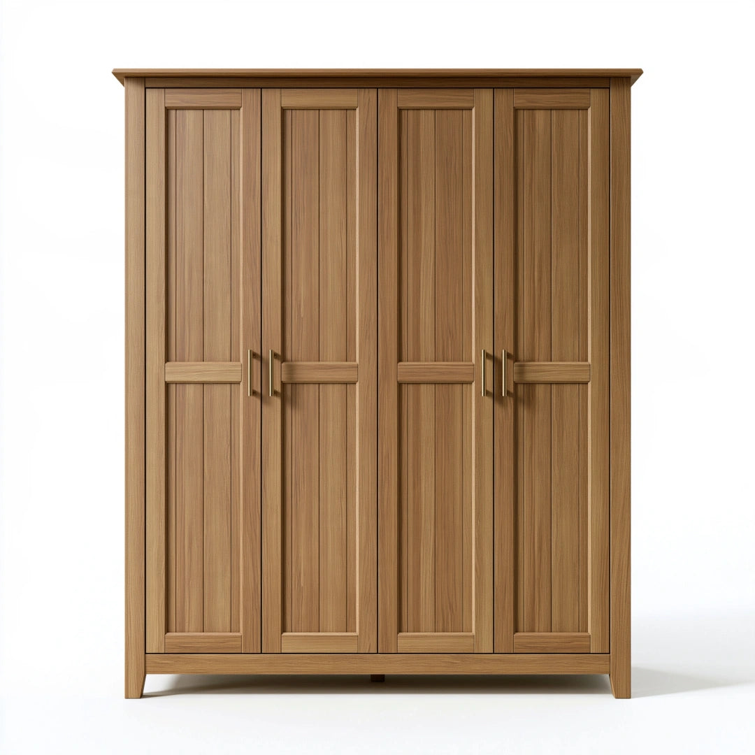 Kleiderschrank 200 x 60 x 220 cm Holz Naturbraun - viertürig klassisch