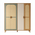 Kleiderschrank 180 x 55 x 190 cm Holz Rattangeflecht Grün Beige im Retro-Stil