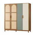 Kleiderschrank 180 x 55 x 200 cm Holz Rattan Beige Grün mit 4 Türen