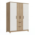 Kleiderschrank 120 x 50 x 200 cm Holzwerkstoff Weiß Eicheoptik mit 4 Türen und 2 Schubladen