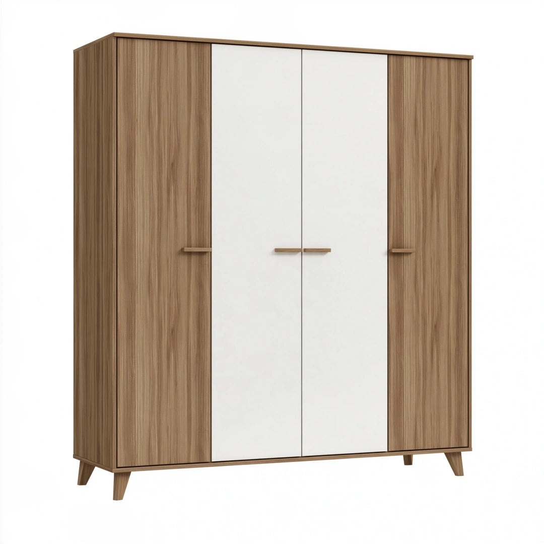 Kleiderschrank 180 x 60 x 200 cm Holzwerkstoff Braun Weiß - 4-türiger Stauraumschrank im modernen Stil