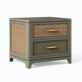 Nachttisch 55 x 45 x 55 cm Holz und Rattan Grün mit 2 Schubladen