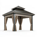 Gartenpavillon 300 x 300 x 300 cm Metall Anthrazit Beige mit Vorhängen