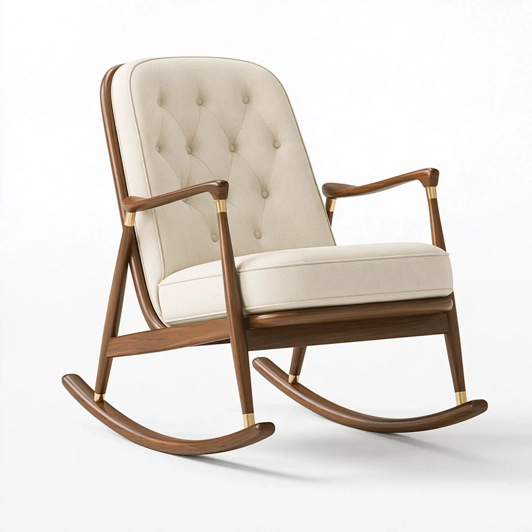 Schaukelstuhl 70 x 95 x 102 cm aus Holz in Beige und Braun mit gepolsterter Sitzfläche