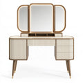 Schminktisch 120 x 50 x 150 cm Creme Goldbraun aus Holzwerkstoff mit dreiteiligem Spiegel und Beleuchtung