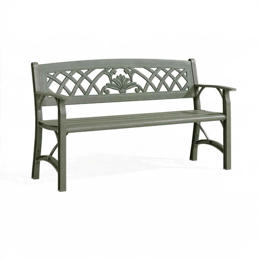 Gartenbank 122 x 61 x 85 cm aus Aluminium Dunkelgrau - klassische Sitzbank für Außenbereiche