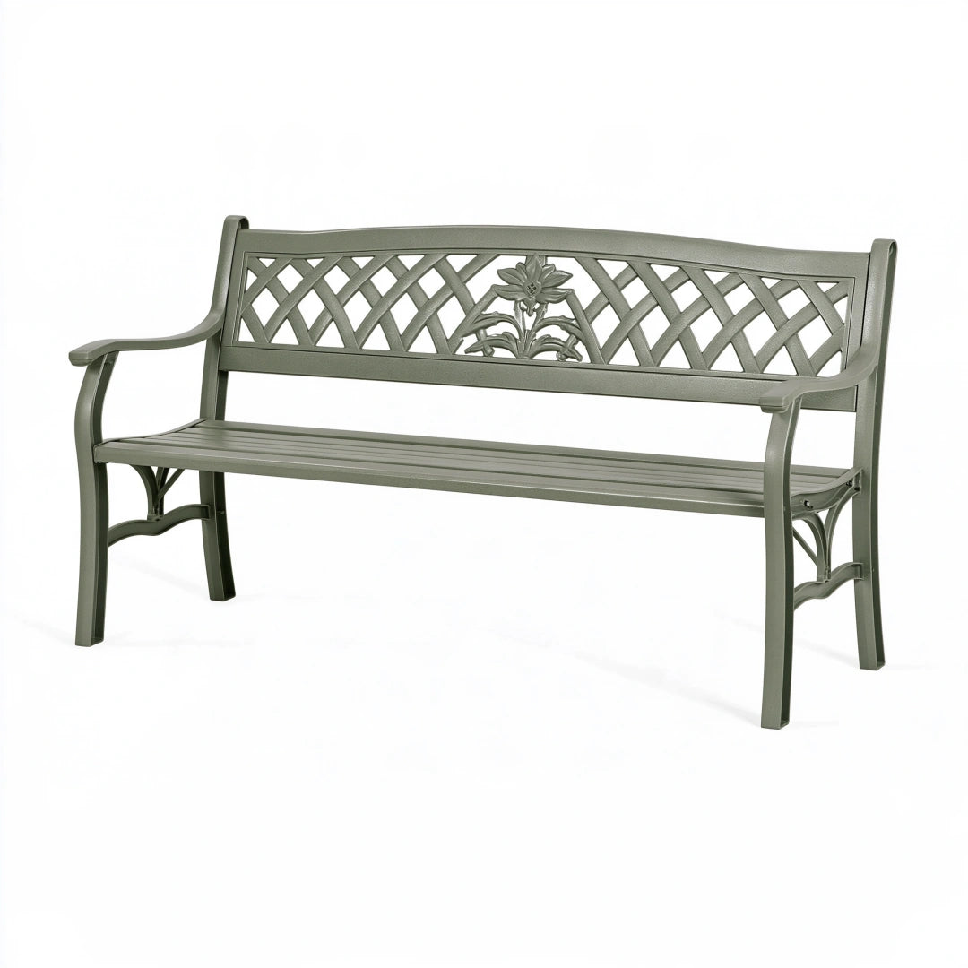 Gartenbank 122 x 60 x 90 cm aus Metall in Grün - klassische Sitzbank mit Armlehnen