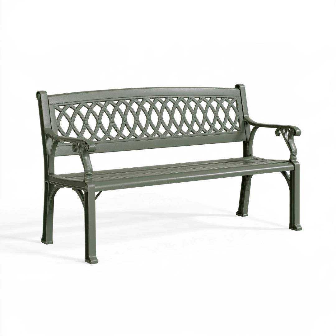 Gartenbank 150 x 60 x 89 cm Metall Grün - Zweisitzer mit Armlehnen und Ziermuster